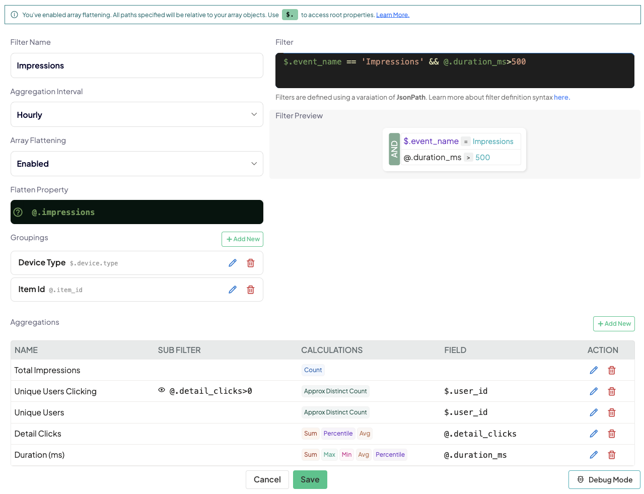 Array Flattening Impression Tracking